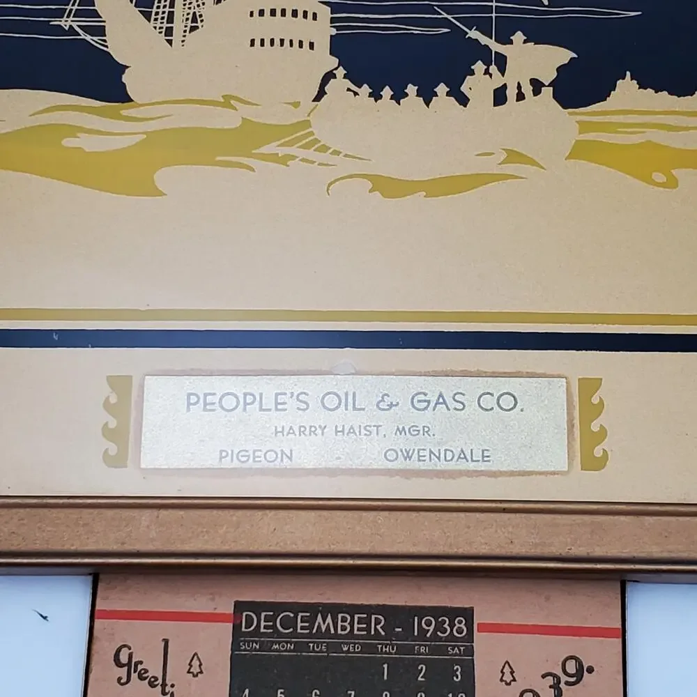 People's Oil & Gas Co. Advertising Calendar Pigeon Owendale 1939